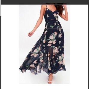 Feeling Freesia Navy Blue Floral Print Maxi Dress